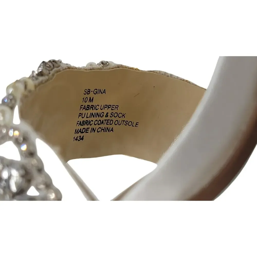Embellished White Satin Ankle-Strap Heels